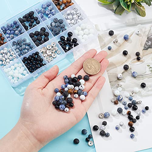 ongeveer 600Pcs natuurlijke stenen kralen Kit, 6mm 8mm natuurlijke edelsteen kralen los ronde stenen kralen met Rhinestone Spacer kralen voor DIY armband ketting sieraden maken 4