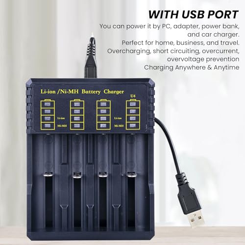 Smart LED Universal USB 4 Slots Batterijlader voor Li Ion 26650 18500 18490 18350 17670 14500 10440 16340 RCR123 Ni MH Ni Cd AAAA AAAA C Batterijen 4
