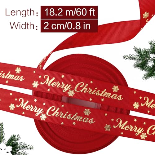 18,2m Vrolijk kerstlint Roll voor cadeau Wrapping Grosgrain Wrapping Touw Xmas Snowflake Ribbon voor huidige verpakking Vakantie feest decoraties