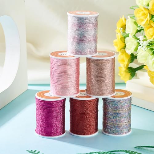 6 Rolls 1mm Metallic Threads Machine borduren Thread Red Pink Macrame Cord Naaidraad voor Tatting Quilting Vriendschap armband sieraden maken 4