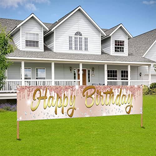 Happy Birthday Decoration Rose Gold Yard Banner Stof Teken 1e 2e 3e 10e 11e 25e 35e 45e 65e 75e 85e 85e Verjaardag Poster Tuin Decoratie Meisje/Vrouw Verjaardag Party Welkom Teken 5