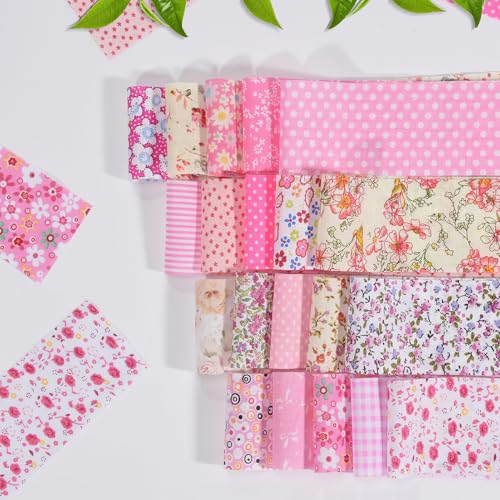 40 Rolls Katoen Quilting Stof Bloemen Patronen, 20 Styles Pre-Cut 2.5 x 19.69 Inch Fabric Strips voor DIY Crafts Naaien, Poppenkleding, Kussendecoratie (Roze 6x50cm, 2 Rolls 5