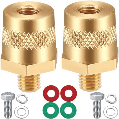 2 stuks M8 Batterij Terminal Adapter Auto Batterij Pole Connector Messing Tone M8 Side of Top Post Threaded Terminal Opladen Post Extender Conversie, voor Auto Truck Yacht