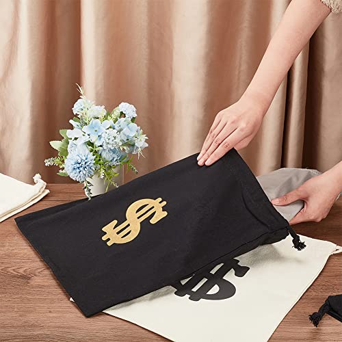 4 stuks 2 maten Canvas Large Money Bag, 2 Kleuren Dollar Teken Money Bag Canvas Drawstring Bag Canvas Coin Bag Kleding Pouch met koord Sluiting voor sieraden Cosplay Thema Halloween Party gunsten 3