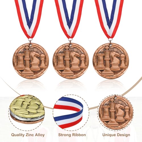 Schaaktoernooi Star Bronze Award Medailles met rode en witte en blauwe linten, 10 stuks Winnaar Medailles Gold Silver Bronze Awards voor de competitie Sport Party, Rood 3