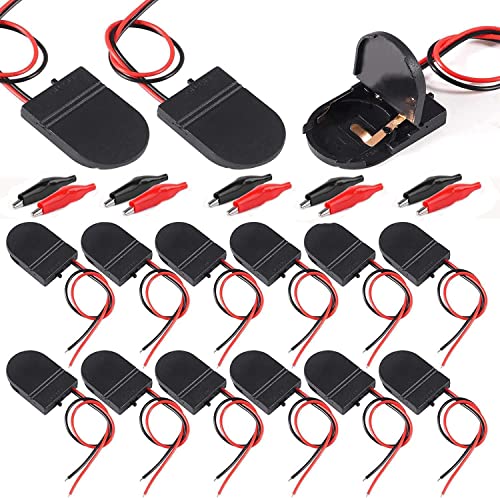 20 st. 1 x 3V Button Cell Batterijhouder, CR2032 Batterijhouder, Button Cell Batterijadapter Clip Socket Aan/uitschakelaar voor LED (zwart) + Crocodile Clips