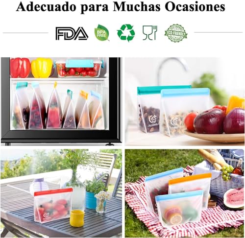 Herbruikbare Siliconen zakken, PEVA Siliconen zakken, Herbruikbare, verticale luchtdichte vriezer zakken, Ideaal voor fruit, groenten, vlees, sandwich en vloeistoffen, Pack van 8 3