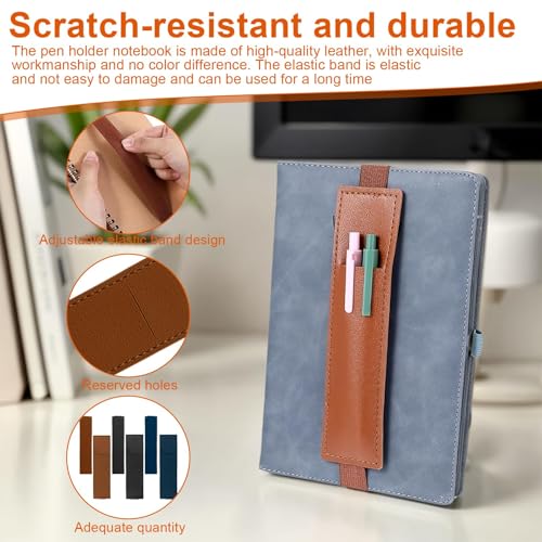 Set van 6 leren pennenhouders, elastisch verstelbaar PU leer, penhouder met elastische band, Geschikt voor notebooks, dagboek, mappen 3