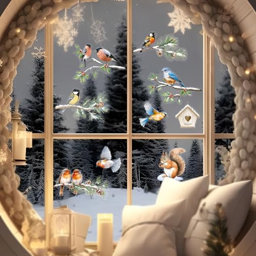 6 Vellen Double Sided Kerstram Stickers voor glas Robin Bird Window Clings Stickers voor Kerstmis Winter Seizoensgebonden Window Decoratie 5