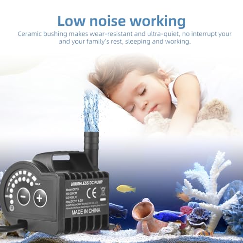 Elektrische waterpomp, draagbare Mini-duikpomp, 5 V, snelheidsregeling met 8 niveaus, pomp voor kleine fonteinen, maximale debiet 600 l/h met 2 m USB-kabel en (QR70L) 5