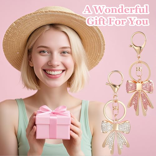 2PCS Boeg sleutelhanger portemonnee tas bedeltjes voor vrouwen, Rhinestone Bow Keychains Rugzak Charm Keychain Leuke handtas Charms Accessoires voor Purses Sleutelhangers 5