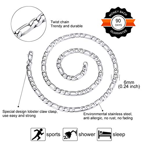 Juwelier Figaro ketting 4mm/6mm/9mm, 316L Roestvrij staal Link voor mannen en vrouwen, Hip Hop sieraden met Gift Box 36 46 51 55 61 66 71 76 76 76 CM, roestvrij staal, diamant 4