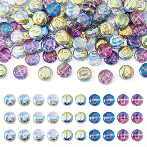100 st Clinker Letter Kralen A/E/I/O/U 10mm Alphabet Kralen Plat rond schijfglas Losse kralen Bulk voor vriendschap armband sieraden maken