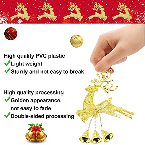 16 Stukken Kerst Decoratie Herten Kerstboom Decoraties Kerst hanger Boom Decoraties Rendier Gouden Kerstboom Hanger Elk Kerstboom Decoraties met Jingle Bell Gift 3