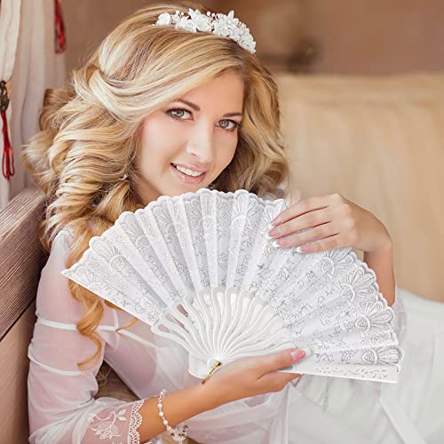 Bruid Ventilator Witte Kant Ventilator voor bruiloft Hand Ventilator Opvouwbare Dans met Lace Bag Gast Cadeau bruiloft accessoires Decoratie voor bruiloft verjaardag 3