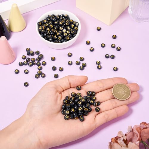 500st Zwarte klinker brief kralen 7mm platte ronde alfabet kralen A/E/I/O/U eerste brief klinker voor vriendschap armbanden ketting sieraden maken 5