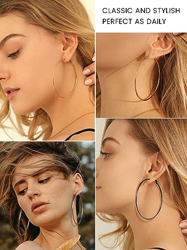 Sieraden Grote ronde hoepel oorbellen voor vrouwen, Roestvrij staal, Grote cirkel Creoolse oorbellen, Verklaring sieraden, Zilver/Goud/Zwart, 30mm-100m m