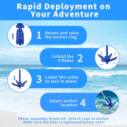 Marine Anker Boot Granel Vouwbare Anker Aluminium Anker Kajak Anker Roestvrij staal Marine Anker met gele touw voor vissers 4