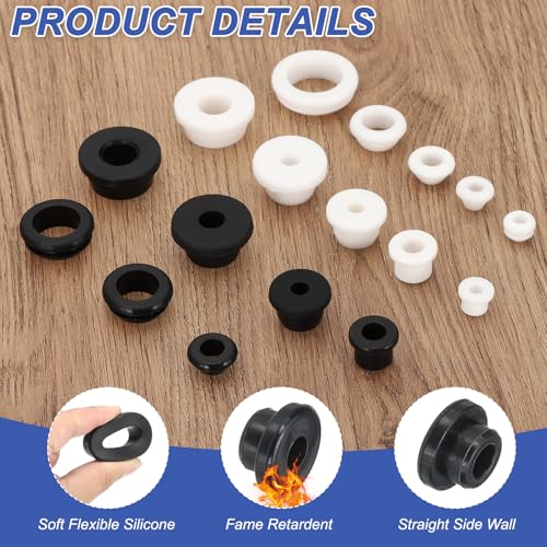 Siliconen Rubberwasmachine, 22 st 3/16"(5mm) Boorgat, 1/8"(3mm) Binnendiameter. Top Hoed Wire Sealing Rubber Plugs voor Bedrading Bedrading System Firewall, Zwart 3