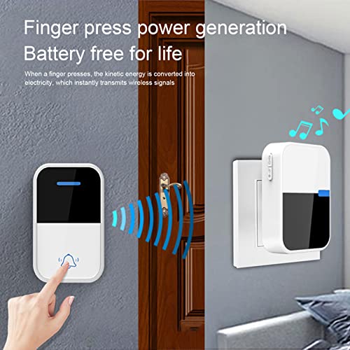 Draadloze deurbel 150M Range Self Powered Doorbell IP44 Waterdichte Doorbell Kit voor thuiskantoor met 2 Transmitters 1 Ontvanger, 38 Melodies 3 Niveaus Volume(EU)