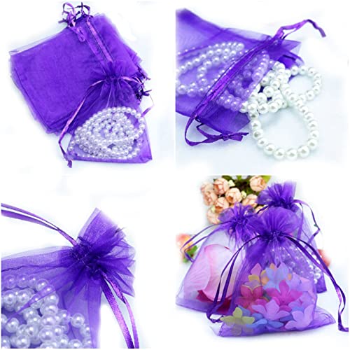 50st organza tassen voor het vullen, organza tassen, cadeautassen, trekkoord zakjes, organza tassen voor festival, feest, bruiloft, snoep tassen, juwelen tassen, lavendel, geschenk tassen, 7 x 9 cm, paars 3