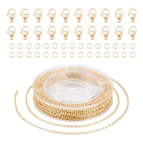 18K Gold Plated 16.4 Voet Kabelkettingen Gebraden Coil Kettingen met 20 st Kreeft Closps 40 st Jump Rings voor sieraden maken Craft ketting armband DIY Oorbellen accessoire vrouwen