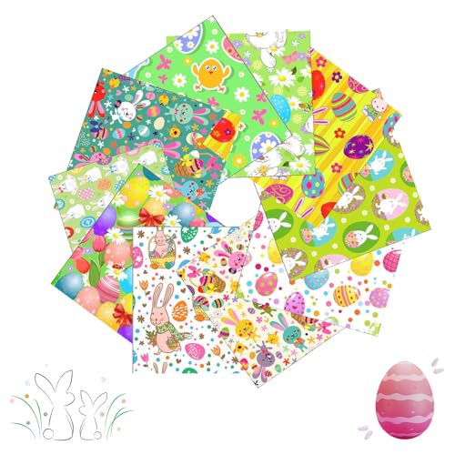 Paasnaaistof, 10st 50 x 50cm Schattig cartoonpatroon, waterdichte anti-fading soft touch DIY Quiltdoek, ambachtelijke stof voor Quiltwerk, Patchwork en Home Party Decor voor Pasen Cadeau 4