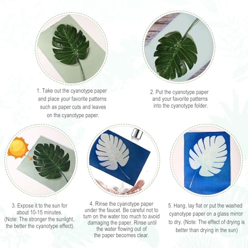 24 stuks Zon Print Papier, A7 Cyanotype Papier en Map Hoge gevoeligheid Zon/Zolder Actieve Kunst Drukpapier voor Ambachten Projecten DIY Kunst Onderwijs Zonlicht Fotografie 5