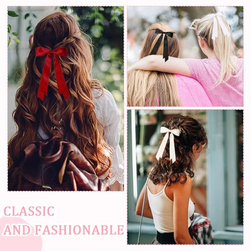 4 Stuks Hair Bows voor vrouwen, Silky Satin Hair Bows, Hair Clip met Bow, Metalen Clips met Long Ribbon, Franse lange staart boog voor meisjes en vrouwen, Vintage 4