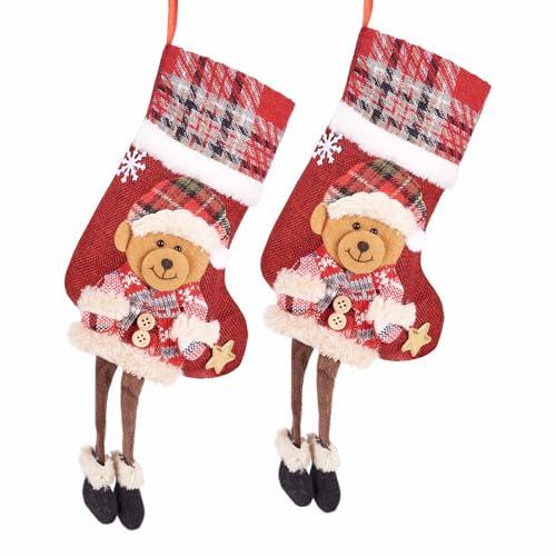 2 st Kerstmis Stocking Bags Leuke Mini Stocking Stoffen Tassen Beer Xmas Stocking Hangen Kerst stockings Mini Candy Storage Stocking Bags, Bear