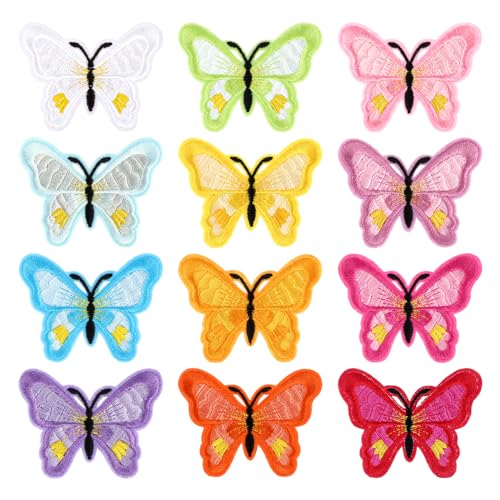 Vlinder Iron op patches voor kleding, 12 stuks Vlinder Bloem geborduurd Toepassing Patches Naaien Reparatie Patches Naaien DIY Vlinders Patch voor Jeans Bags Jassen Hoed