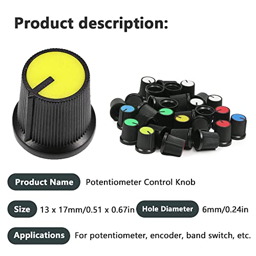 60 stuks potentiometerregelaar 6 mm kartelasgat potentiometer volume controle draaiknop 13 x 17 mm kleur wit, blauw, rood, geel, groen, oranje 4