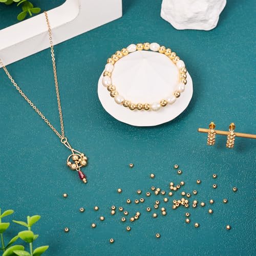 600 st. 14K Gold Plated kralen kleine ronde bal spacer kralen 3x2,5mm naadloze gladde kralen Bulk voor DIY ketting armband oorbellen ambachten vrouwen sleutelhanger accessoire