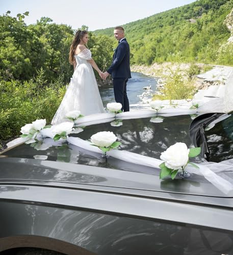 Auto decoratie, bruidspaar, rozen, decoratie, sieraden, auto, bruiloft, Garland, auto decoratie, bruiloft decoratie, bruiloft decoratie, bruiloft auto, decoratie voor bruiloft, partij, wit 3