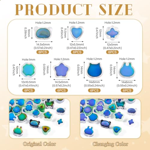 42 st Twee Toon Glazen Kralen Temperatuur Sensing Kleur Veranderende kralen Bloem hart dier kristal kralen voor sieraden armband Vrouwen DIY oorbellen ketting ambachtelijke accessoire 5