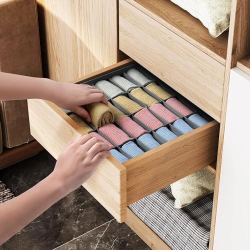Set van 2 lade Organisatoren, Vouwbare Niet-Woven Stof voor Ondergoed, Beha's, Sokken, Opslag Doos met Compartiment, Space Saving, Sokken Opslag (Licht Grijs) 3