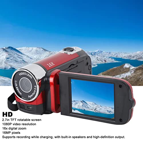 Handheld Video Camcorder, 1080P 16MP DV Camera 2.7in TFT Draaibare scherm 16x Vloggen Video voor Kinderen Digitale Zoom met USB Kabel Black Mini DVD Speler (rood) 5
