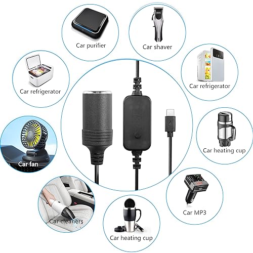 USB-C to Sigaret Lighter Cable - Geïntegreerde PD Decoy Chip, Type C tot 5V-20V, Adapter, Power Cord voor auto DVR, GPS 5
