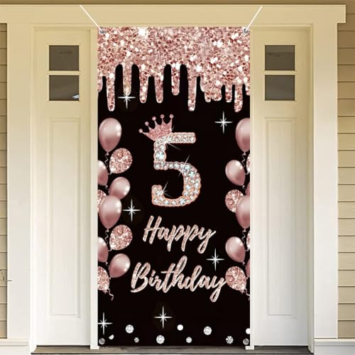 5e verjaardag decoratie voor meisjes gelukkig 5e verjaardag poster deur banner rozeold stof teken muur / deur banner 5e verjaardag achtergrond banner meisjes verjaardag feest welkom teken 5