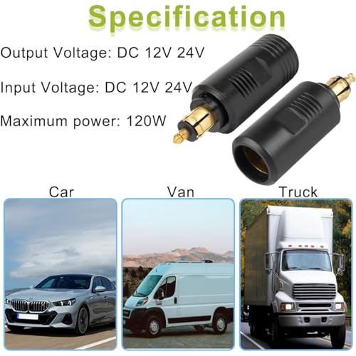 voor DIN naar sigarettenaansteker adapter 12V voor DIN-stekker en Euro-aankomst sigarettenaanstekeradapter, voor BMW Motorfiets Auto, Europese norm Auto, Vrachtwagen 4