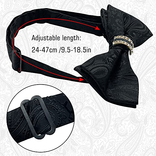 Bow Tie Pocket Square Set voor mannen Zwarte Tie en Pocket Square Set met cadeaudoos Double Layer Verhoogd patroon Voorgevormde Bows 2-Piece, zwart 4