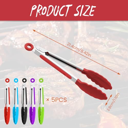 Siliconen Keuken Tongs, 5 stuks Mini Tongs voor Keuken, Barbecue Tongs Kleine, 7 Inch Barbecue Tongs, Siliconen roestvrij staal, Roastende Tongs, Koken Tongs, Serveer Tongs, Meat Tongs, Salade Tongs