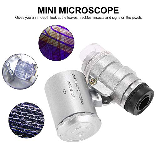 60X Mini Microscoop, Vergrootglas van de zak Vergrootglas met LED-lichtfunctie voor het detecteren van vals geld en het gebruik van sieraden winkels