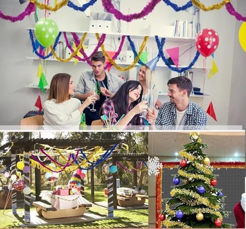 Shiny Foil Kerst Garland, 20 m Star Lametta Garland, Kerstversiering, Hangende Decoratie voor bruiloft, Kerstmis, Nieuwjaarsavond, Verjaardag, Feest, Carnaval, Decoratie, Paars