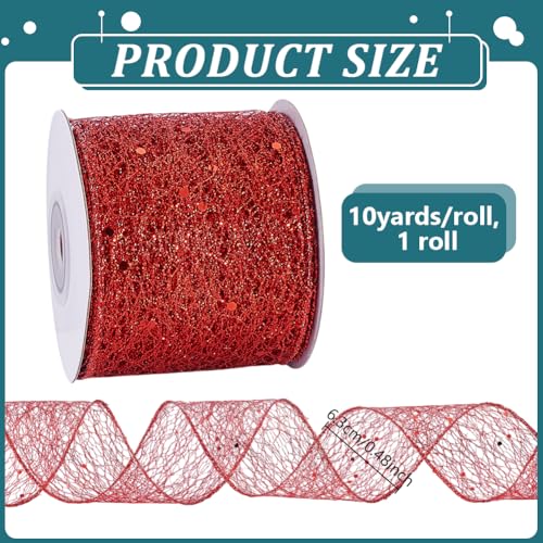 Sparkling Glitter Mesh Ribbon, 6,3cm brede bedrade rand Kerstlint Sparkling Stof Ribbon voor Home Decor, Bow, Gift Wrapping, Naaiaccessoires, Rood