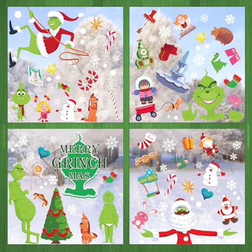 Grinch 150 Pieces Window Stickers Self-Adhesive voor Winter Kerstmis venster decoratie