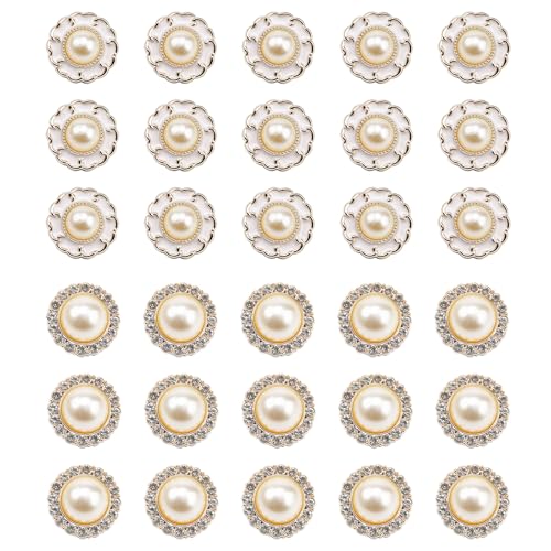 Gebreide jas, 30st 25mm Rhinestone Pearl Knoppen, Ronde Retro Faux Pearl Knoppen, 2 Styles Pearl Rhinestone Knoppen voor thuis, Kledingwinkel