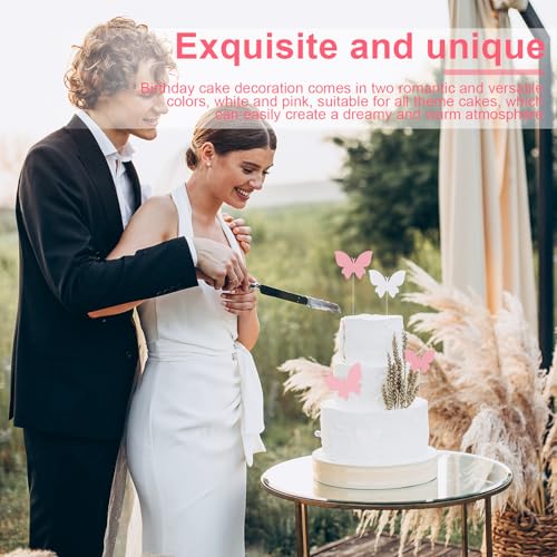 Verpakking van 100 decoratieve vlinders cake decoratie Papier Cake Decoratie Witte Roze Verjaardag Cake Decoratie met Sticks en Kleeftips voor het decoreren Cake verjaardag Party 3