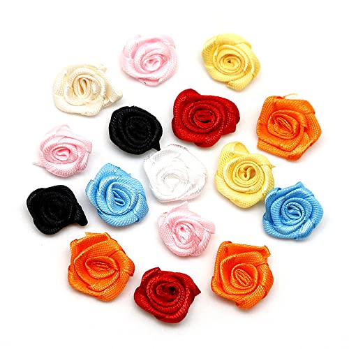 Pack of 100 Roses 1.5 cm Kleine kunstbloemen Rose Heads Satijn Rose Appliques Flower Appliques for Crafts Patches Decoratieve Rozen Mini Stof Rozen DIY Accessoires Party Home Bruiloft Decoratie Melkwit 5