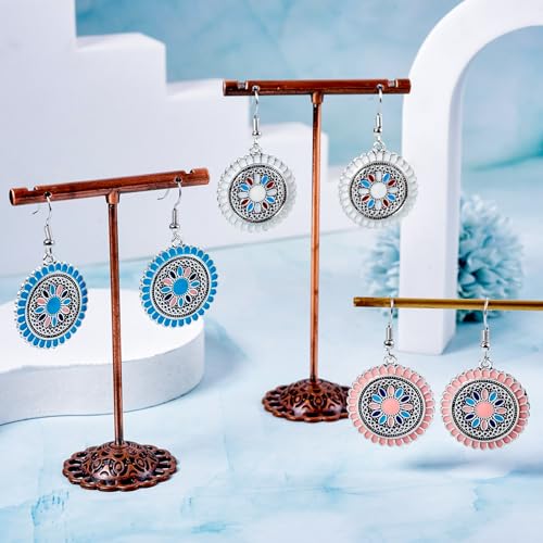 3 Kleuren Boheemse bloem Enamel Oorbellen Classic Retro Floral Dangle oorbellen Flat Ronde Vintage Kleurrijke Charms voor vrouwen Verjaardagsfeest Cadeau, Legering Staal, Legering Staal